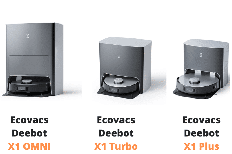 The entire Ecovacs Deebot X1 series models (OMNI, Turbo and Plus) are shown side by side.